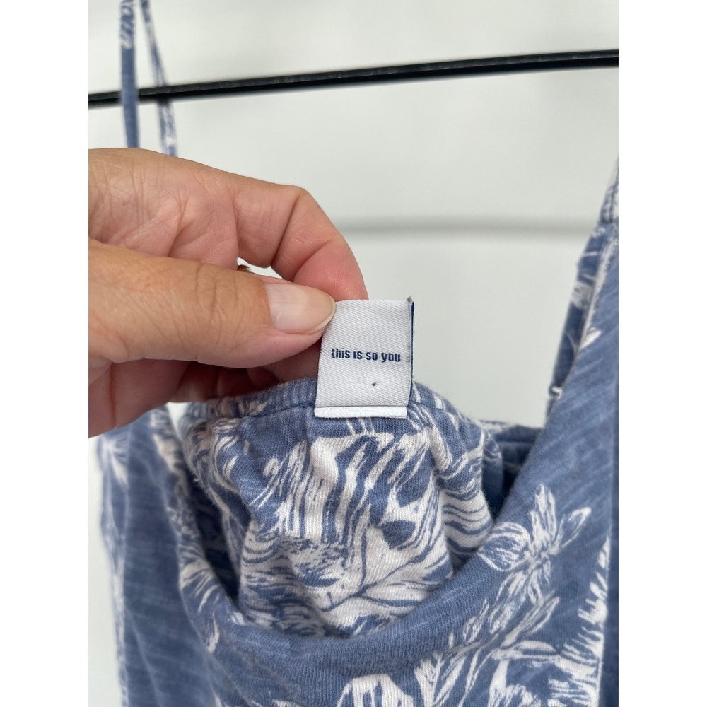 Old Navy Blue Palm Floral Sleeveless Knit Dress Elastic Waist Cotton Large - Picture 5 of 10